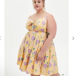 Torrid Yellow Dress with Purple and Pink Floral Design